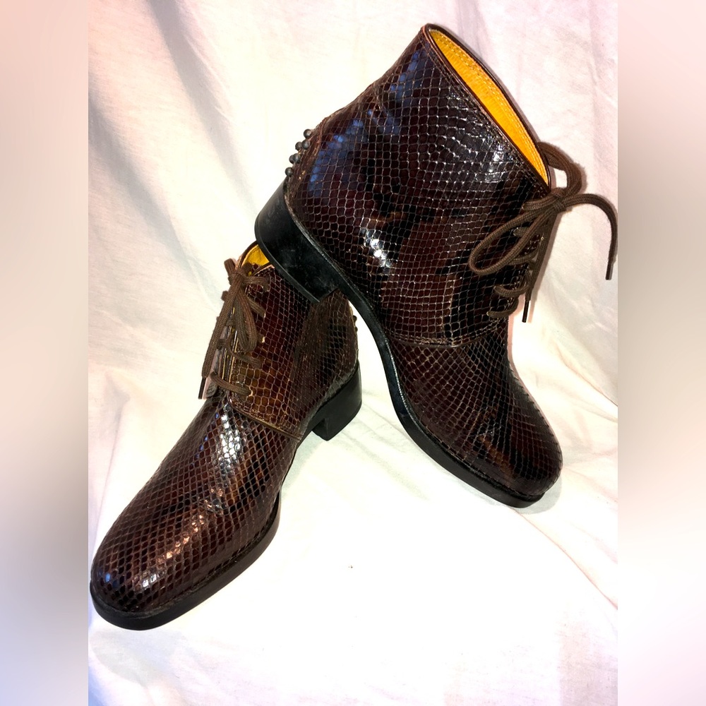 Brand New! Women KROLL Snake Leather Boots ~ Size 35 (5-5.5) ~ Made in Italy